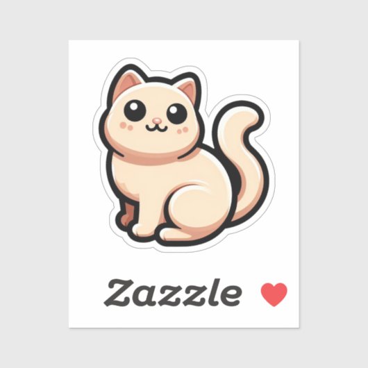 Schattigee Cream Cat met grote ogen - Kawaii Anima Sticker (Vel)
