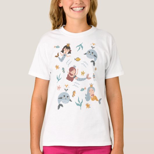 Schattigee Creatieve Geïllustreerde Kinderen Zeeme T-shirt (Voorkant)