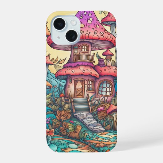 Schattigee Creative Mushroom Hut Illustratie iPhone 15 Case (Achterkant)