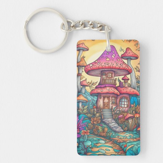 Schattigee Creative Mushroom Hut Illustratie Sleutelhanger (Voorkant)