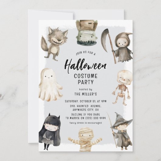 Schattigee Creeps Kinder Halloween Kostuumfeest Kaart (Voorkant)