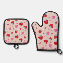 Schattigee Crème w / Sweet Strawberries Kersen Ovenwant & Pannenlap Set