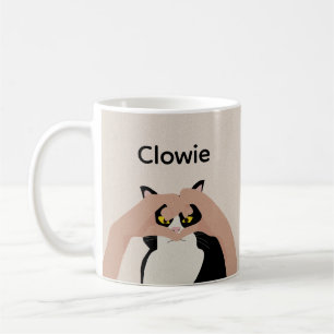 Schattigee Crème Zwart Wit Kat Hart Handen Custom Koffiemok