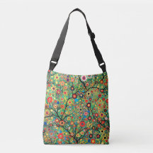 Schattigee crossbody tas, boompjes en bloemetjes, 