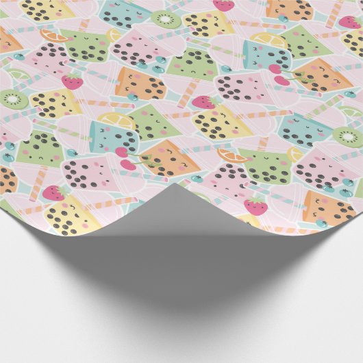 Schattigee Crowded Bubble Tea pastel kawaii Cadeaupapier (Hoek)