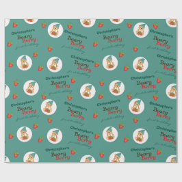 Schattigee Cub Aardbeien Beary Berry Eerste Verjaa Cadeaupapier