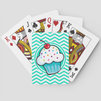 Schattigee cupcake; Aqua Green Chevron Pokerkaarten