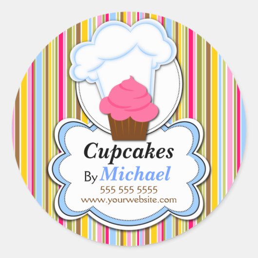 Schattigee Cupcake & Baker's Pet Bakkerij Box Seal Ronde Sticker (Voorkant)