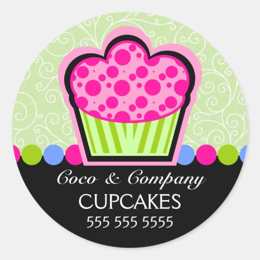 Schattigee Cupcake Bakkerij Box Seal Ronde Sticker (Voorkant)
