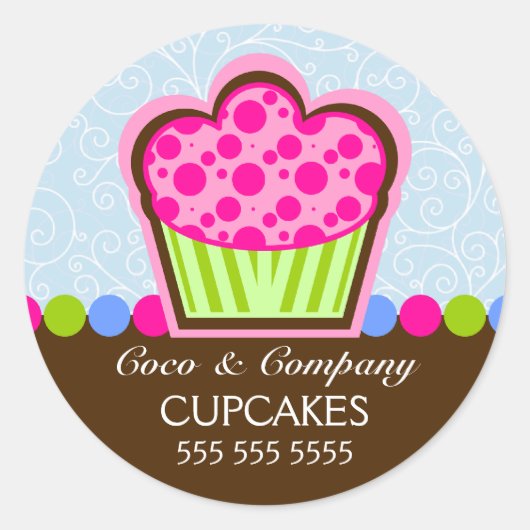 Schattigee Cupcake Bakkerij Box Seals Ronde Sticker (Voorkant)