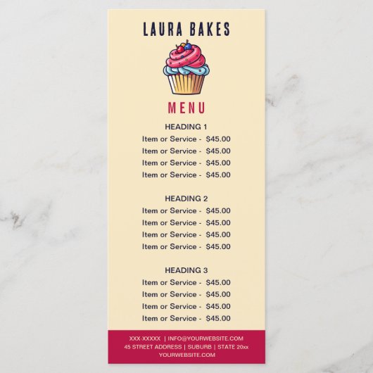 Schattigee Cupcake Bakkerij Pastry Chef Sweet prij Menu (Voorkant)