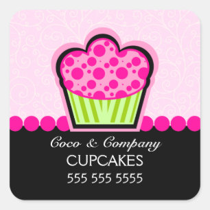 Schattigee Cupcake Bakkerij Roze Box Seals Vierkante Sticker