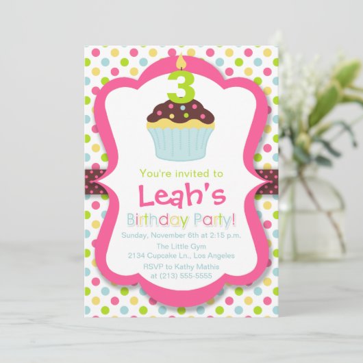 Schattigee Cupcake Candle verjaardagsfeestje uitno Kaart (Staand voorkant)