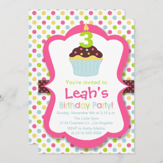 Schattigee Cupcake Candle verjaardagsfeestje uitno Kaart (Voorkant / Achterkant)