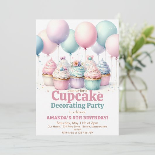 Schattigee Cupcake Decorating Party Meisje Bakken  Kaart (Staand voorkant)