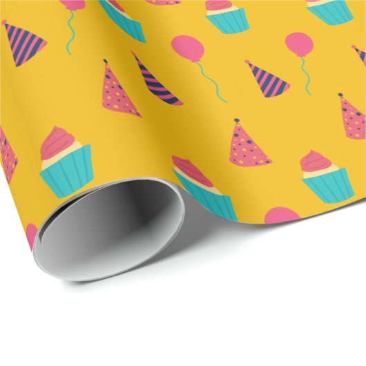 Schattigee Cupcake en Ballonnen Kids Verjaardag Cadeaupapier (Rol Hoek)