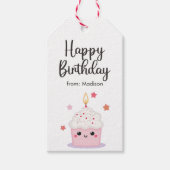 Schattigee cupcake en felle kaars Happy Birthday Cadeaulabel (Voorkant)