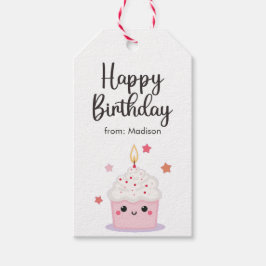 Schattigee cupcake en felle kaars Happy Birthday Cadeaulabel