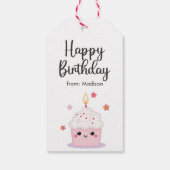 Schattigee cupcake en felle kaars Happy Birthday Cadeaulabel (Achterkant)