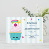 Schattigee Cupcake met Kawaii Gezicht Baby shower Kaart (Staand voorkant)