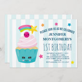 Schattigee Cupcake met Kawaii Gezicht Verjaardag Kaart (Voorkant / Achterkant)