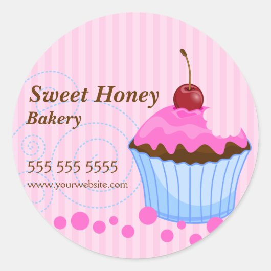 Schattigee cupcake met kersenbakkerij box afdichti ronde sticker (Voorkant)