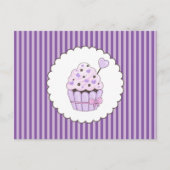 Schattigee cupcake met Paarse gestreepte achtergro Briefkaart (Voorkant)