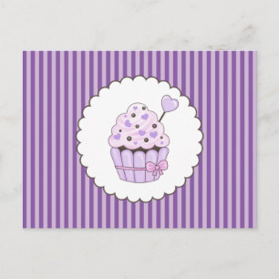 Schattigee cupcake met Paarse gestreepte achtergro Briefkaart