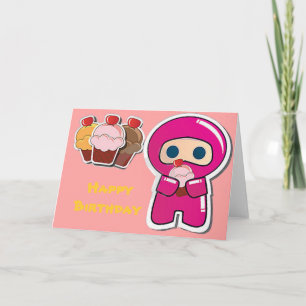 Schattigee Cupcake Ninja- Roze- Verjaardag Kaart