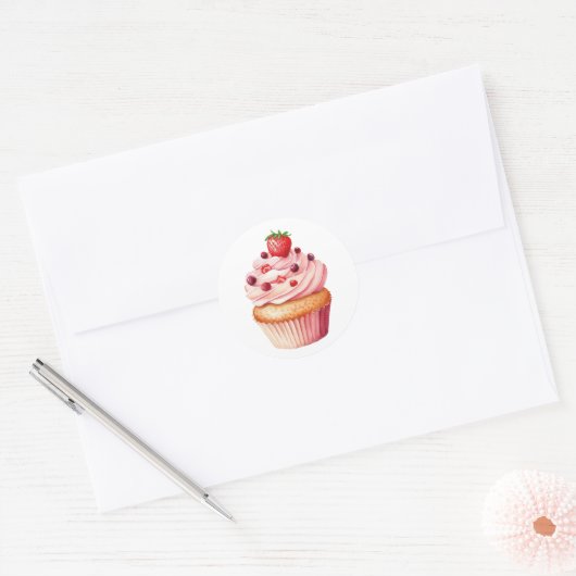 Schattigee cupcake ronde sticker (Envelop)