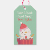 Schattigee Cupcake Sneeuwman, Lief Kerstmis Cadeaulabel (Voorkant)