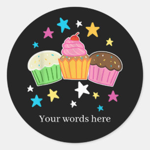Schattigee cupcake tekst toevoegen ronde sticker