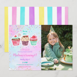 Schattigee Cupcake Verjaardag Foto Uitnodiging
