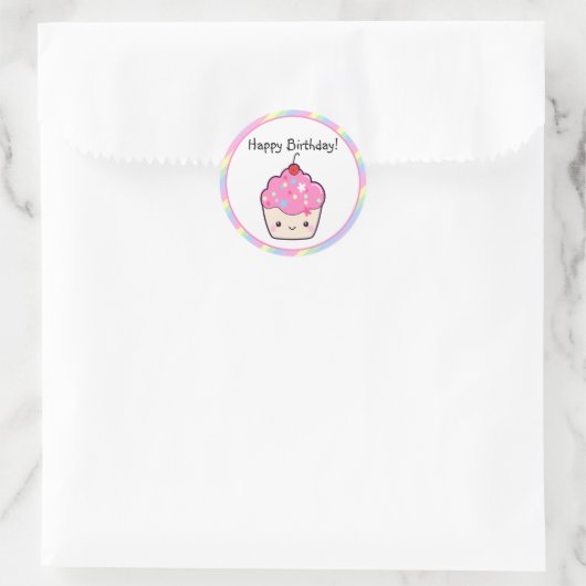 Schattigee Cupcake Verjaardag Ronde Sticker (Tas)