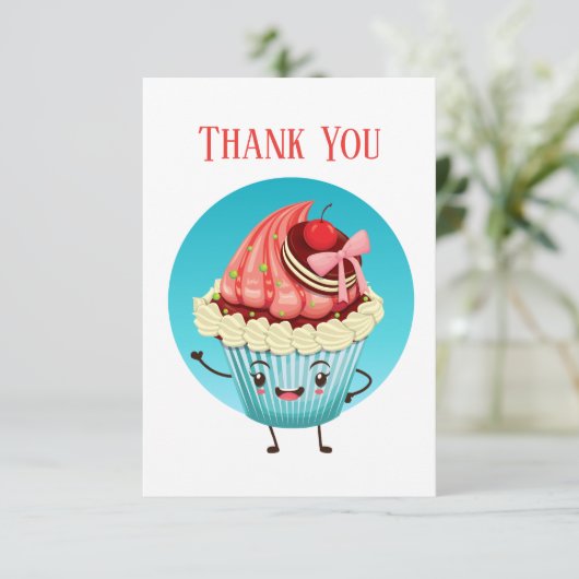 Schattigee cupcake verkopers of bakker bedankkaart (Staand voorkant)