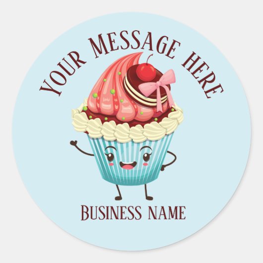 Schattigee cupcake voeg bericht toe Bedrijfsnaam Ronde Sticker (Voorkant)