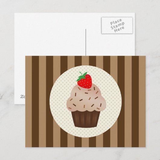 Schattigee Cupcakes Bruine Strepen Design Briefkaart (Voorkant / Achterkant)