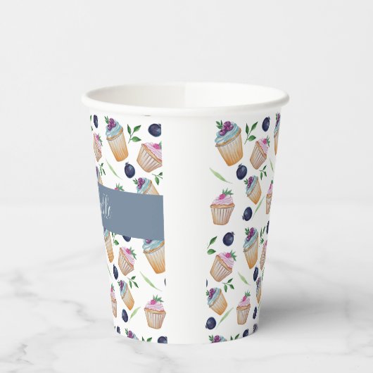Schattigee cupcakes en fruit Waterverf patroon Papieren Bekers (Links)