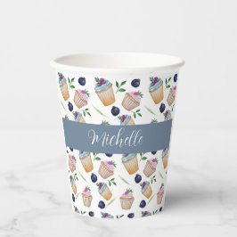 Schattigee cupcakes en fruit Waterverf patroon Papieren Bekers