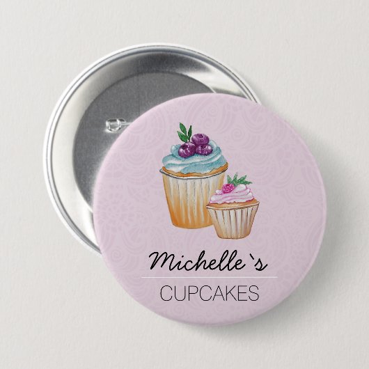 Schattigee cupcakes en vruchten Waterverf Ronde Button 7,6 Cm (Voorkant /achterkant)