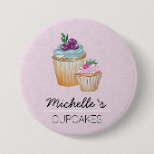 Schattigee cupcakes en vruchten Waterverf Ronde Button 7,6 Cm (Voorkant)