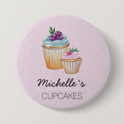 Schattigee cupcakes en vruchten Waterverf Ronde Button 7,6 Cm (Voorkant)
