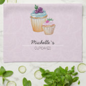 Schattigee cupcakes en vruchten Waterverf Theedoek (Gevouwen)