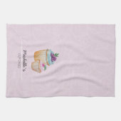 Schattigee cupcakes en vruchten Waterverf Theedoek (Horizontaal)