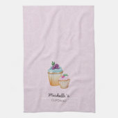 Schattigee cupcakes en vruchten Waterverf Theedoek (Verticaal)