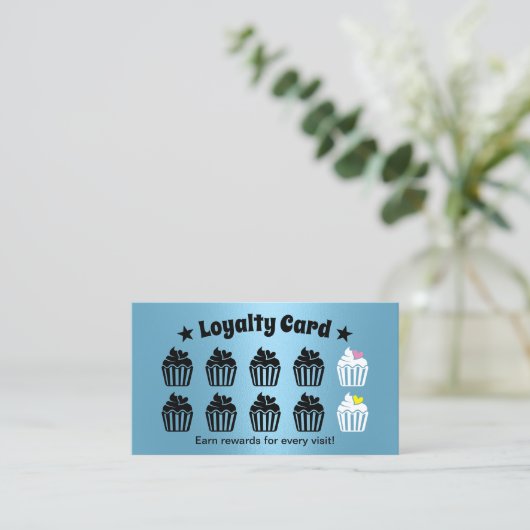 Schattigee Cupcakes gebak Bakkerij Modern blauw Klantenkaartje (Staand voorkant)