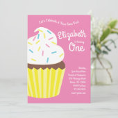 Schattigee Cupcakes Kinder 1e Verjaardagsfeestje Kaart (Staand voorkant)