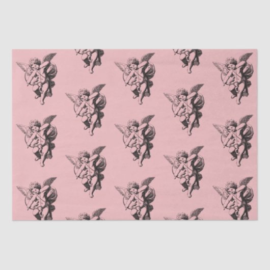 Schattigee Cupid Angel op Roze Tissuepapier (Voorkant)