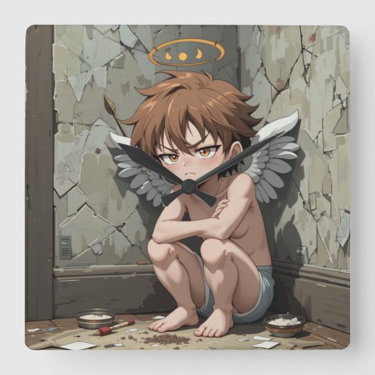 Schattigee Cupido valentijn is ongeïnspireerd Vierkante Klok (Voorkant)