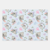 Schattigee Curious Rabbits Floral Pastel Roze Blau Inpakpapier Vel (Voorkant)